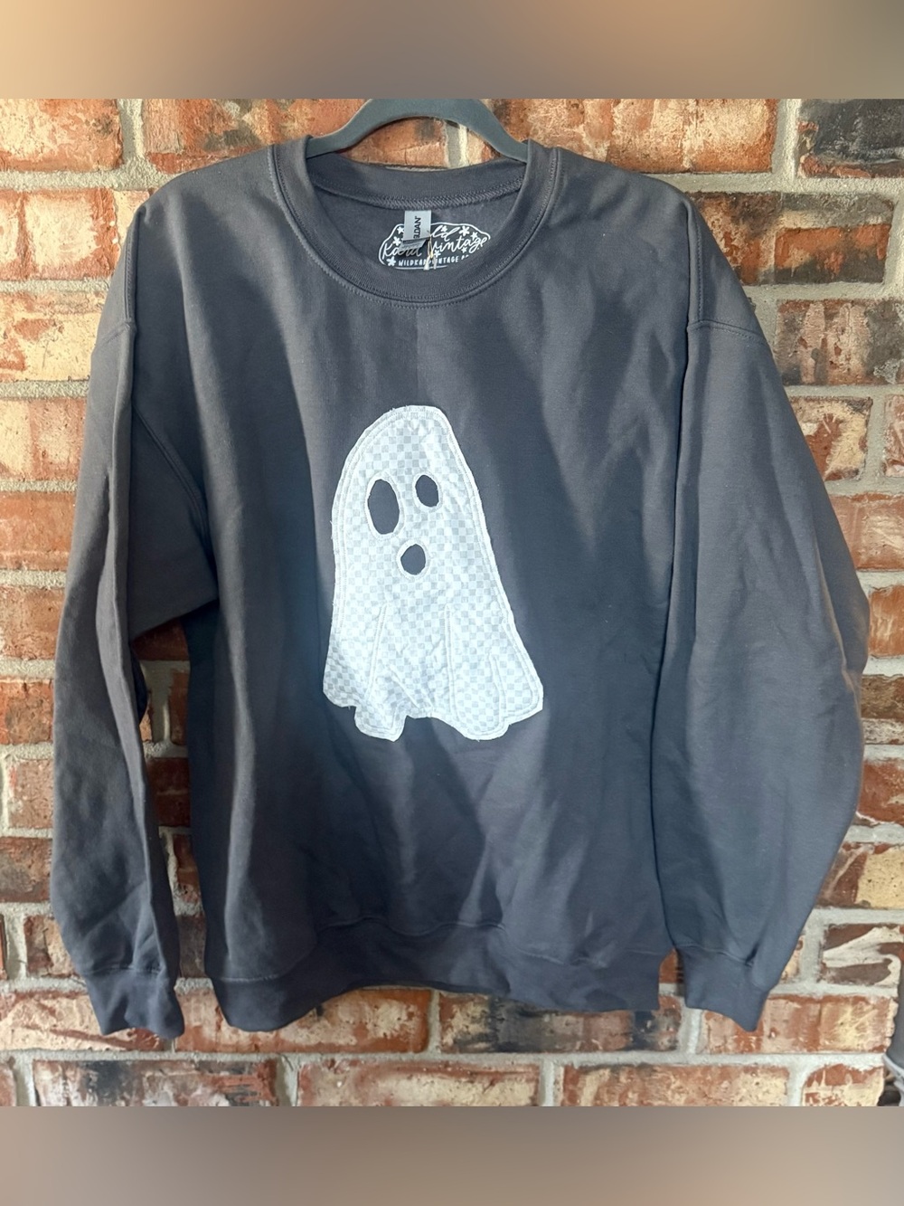 Gildan Grey Crewneck Sweatshirt with White Ghost Patch